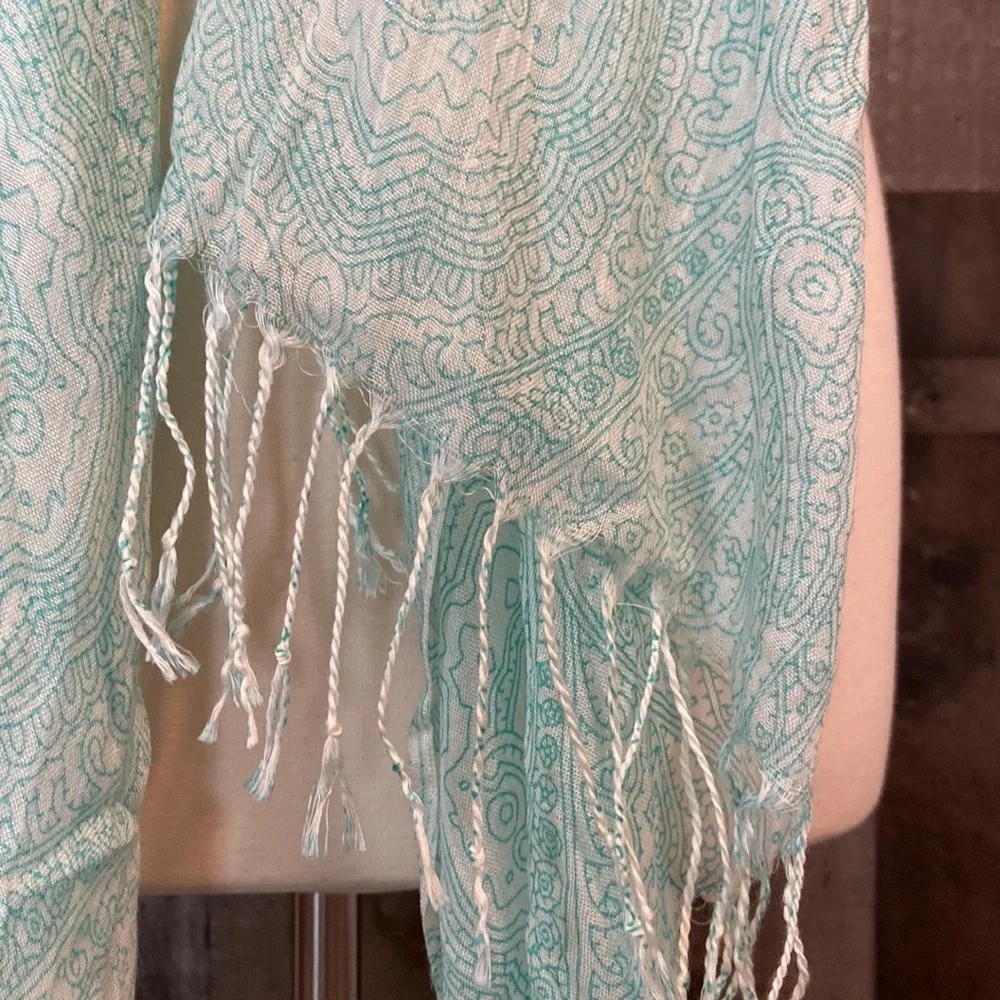 Blue white scarf floral paisley sheer lightweight festival boho quiet luxury